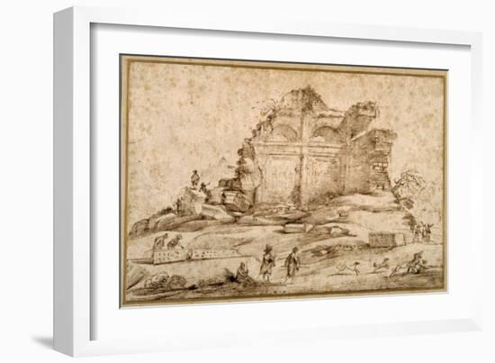 Landscape with Classical Ruins and a Youth Attacked by Dogs-Guercino (Giovanni Francesco Barbieri)-Framed Giclee Print