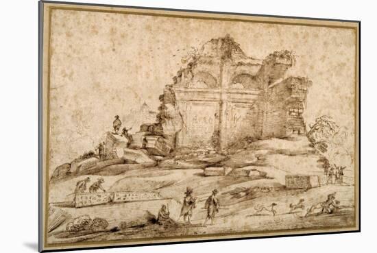Landscape with Classical Ruins and a Youth Attacked by Dogs-Guercino (Giovanni Francesco Barbieri)-Mounted Giclee Print