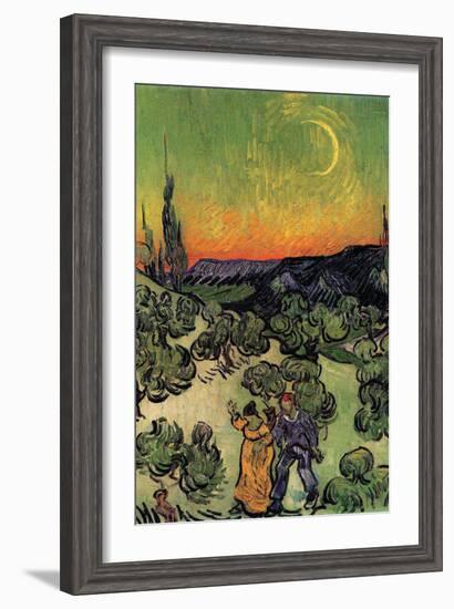 Landscape with Couple Walking and Crescent Moon-Vincent van Gogh-Framed Art Print