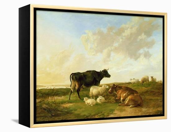 Landscape with Cows and Sheep, 1850-Thomas Sidney Cooper-Framed Premier Image Canvas
