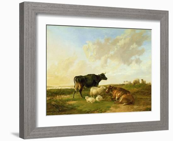 Landscape with Cows and Sheep, 1850-Thomas Sidney Cooper-Framed Giclee Print