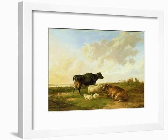 Landscape with Cows and Sheep, 1850-Thomas Sidney Cooper-Framed Giclee Print