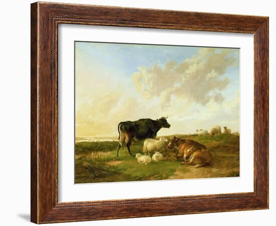 Landscape with Cows and Sheep, 1850-Thomas Sidney Cooper-Framed Giclee Print