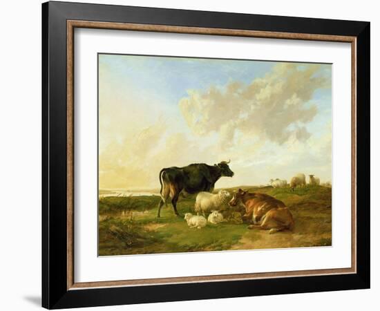 Landscape with Cows and Sheep, 1850-Thomas Sidney Cooper-Framed Giclee Print