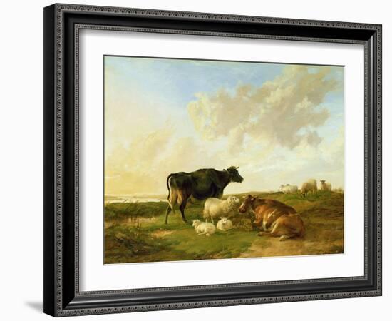 Landscape with Cows and Sheep, 1850-Thomas Sidney Cooper-Framed Giclee Print
