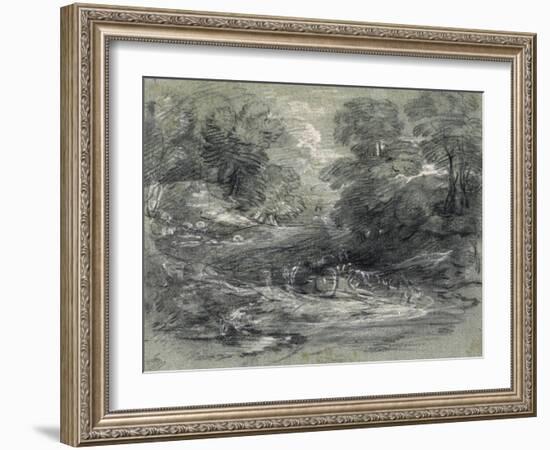 Landscape with Farm Cart on a Winding Track Between Trees-Thomas Gainsborough-Framed Giclee Print