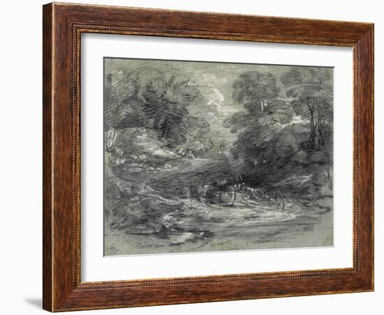 Landscape with Farm Cart on a Winding Track Between Trees-Thomas Gainsborough-Framed Giclee Print