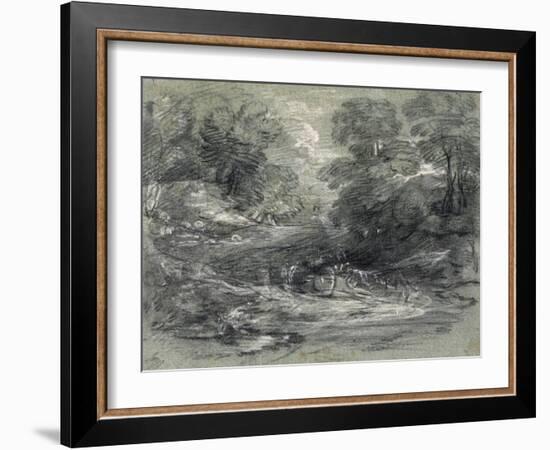 Landscape with Farm Cart on a Winding Track Between Trees-Thomas Gainsborough-Framed Giclee Print