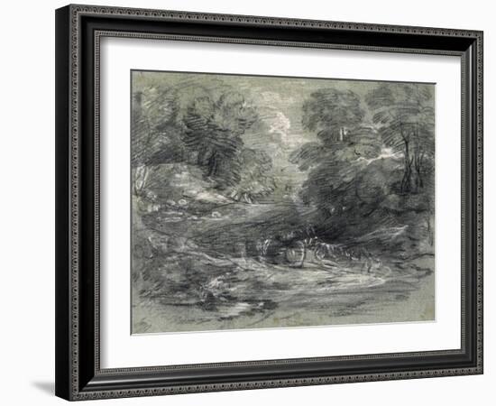 Landscape with Farm Cart on a Winding Track Between Trees-Thomas Gainsborough-Framed Giclee Print