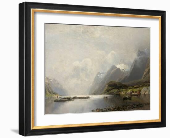 Landscape with Fjord, Steam Boats and Sailing Ships-Adolf Schweitzer-Framed Giclee Print