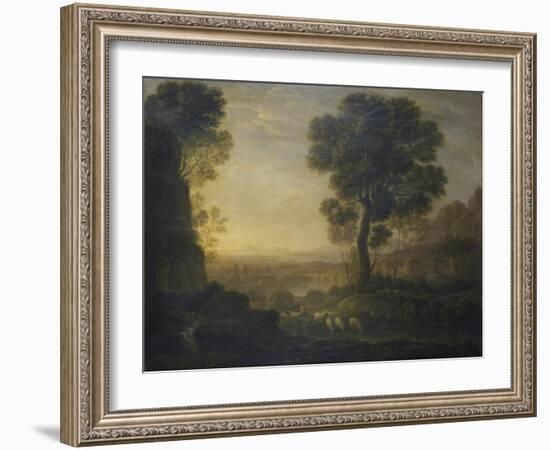 Landscape with Flock of Sheep at the River, 17th C-Claude Lorraine-Framed Art Print