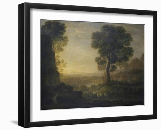 Landscape with Flock of Sheep at the River, 17th C-Claude Lorraine-Framed Art Print