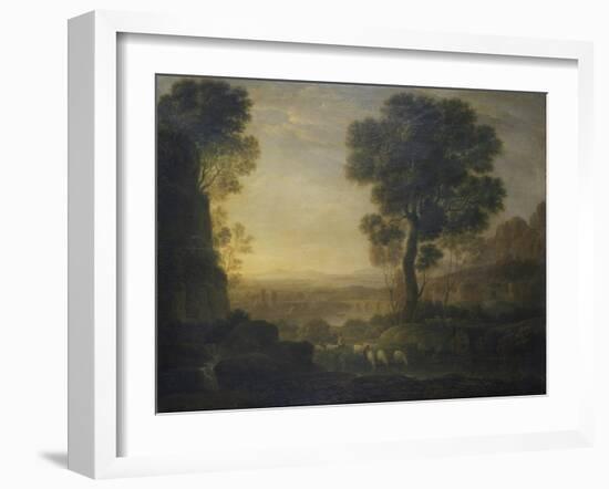 Landscape with Flock of Sheep at the River, 17th C-Claude Lorraine-Framed Art Print