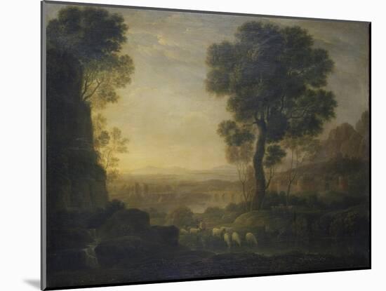 Landscape with Flock of Sheep at the River, 17th C-Claude Lorraine-Mounted Art Print