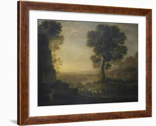 Landscape with Flock of Sheep at the River, 17th C-Claude Lorraine-Framed Art Print