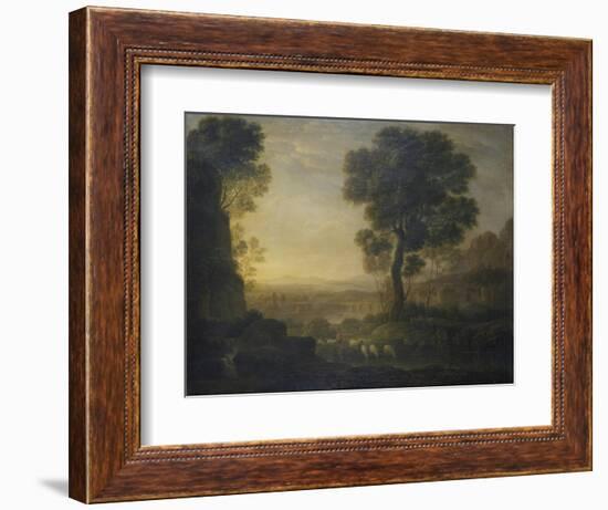 Landscape with Flock of Sheep at the River, 17th C-Claude Lorraine-Framed Art Print