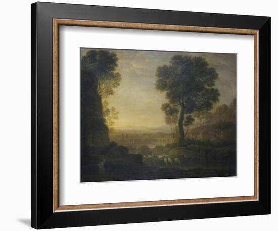 Landscape with Flock of Sheep at the River, 17th C-Claude Lorraine-Framed Art Print