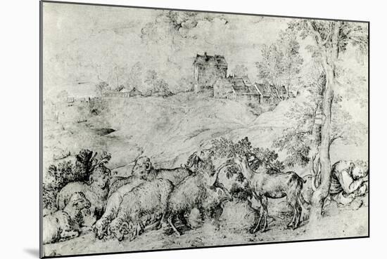 Landscape with Flock of Sheep, C1520-Titian (Tiziano Vecelli)-Mounted Giclee Print
