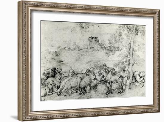 Landscape with Flock of Sheep, C1520-Titian (Tiziano Vecelli)-Framed Giclee Print