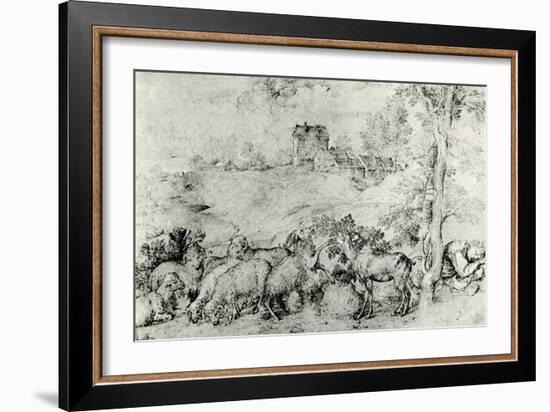 Landscape with Flock of Sheep, C1520-Titian (Tiziano Vecelli)-Framed Giclee Print