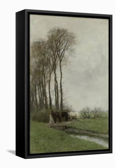 Landscape with Horses and a Well-Anton Mauve-Framed Stretched Canvas