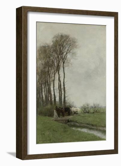 Landscape with Horses and a Well-Anton Mauve-Framed Art Print