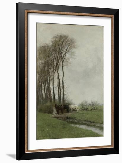 Landscape with Horses and a Well-Anton Mauve-Framed Art Print