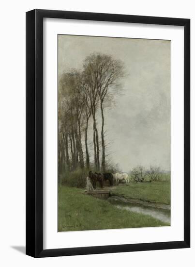 Landscape with Horses and a Well-Anton Mauve-Framed Art Print