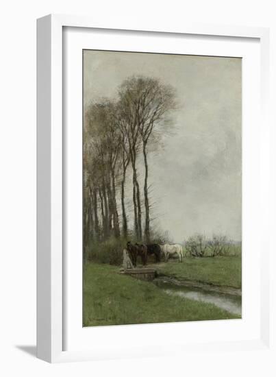 Landscape with Horses and a Well-Anton Mauve-Framed Art Print