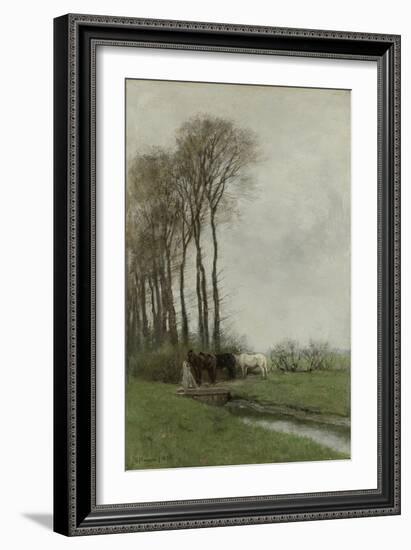 Landscape with Horses and a Well-Anton Mauve-Framed Art Print