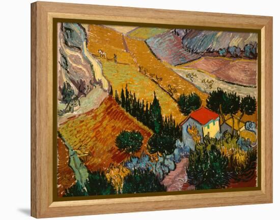 Landscape with House and Ploughman, 1889-Vincent van Gogh-Framed Premier Image Canvas