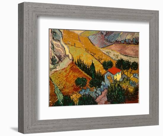 Landscape with House and Ploughman, 1889-Vincent van Gogh-Framed Premium Giclee Print