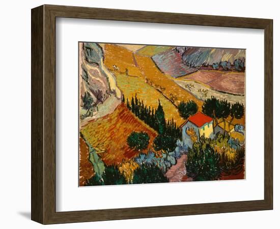 Landscape with House and Ploughman, 1889-Vincent van Gogh-Framed Premium Giclee Print