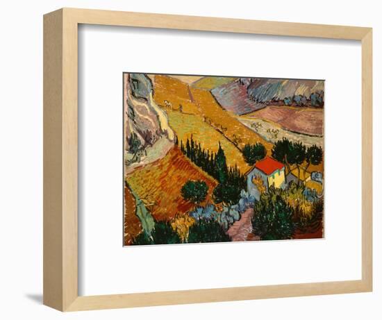 Landscape with House and Ploughman, 1889-Vincent van Gogh-Framed Premium Giclee Print