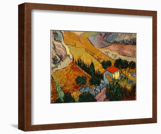 Landscape with House and Ploughman, 1889-Vincent van Gogh-Framed Premium Giclee Print