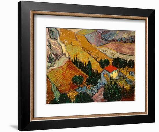 Landscape with House and Ploughman, 1889-Vincent van Gogh-Framed Premium Giclee Print