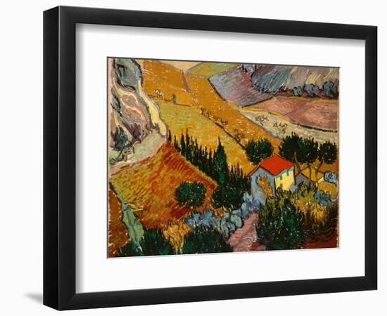 Landscape with House and Ploughman, 1889-Vincent van Gogh-Framed Premium Giclee Print