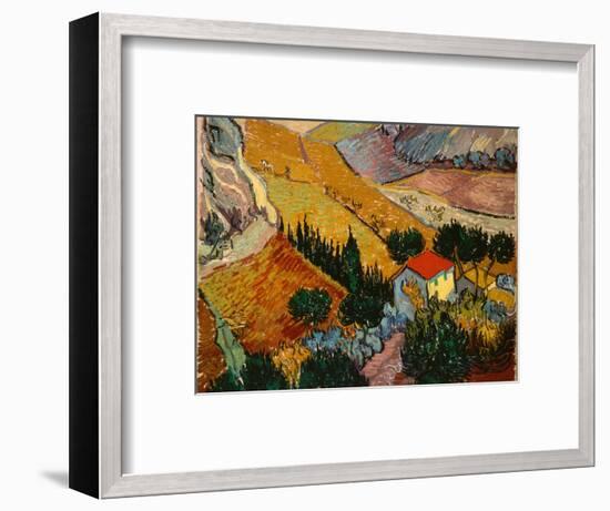 Landscape with House and Ploughman, 1889-Vincent van Gogh-Framed Premium Giclee Print
