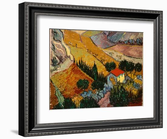 Landscape with House and Ploughman, 1889-Vincent van Gogh-Framed Premium Giclee Print