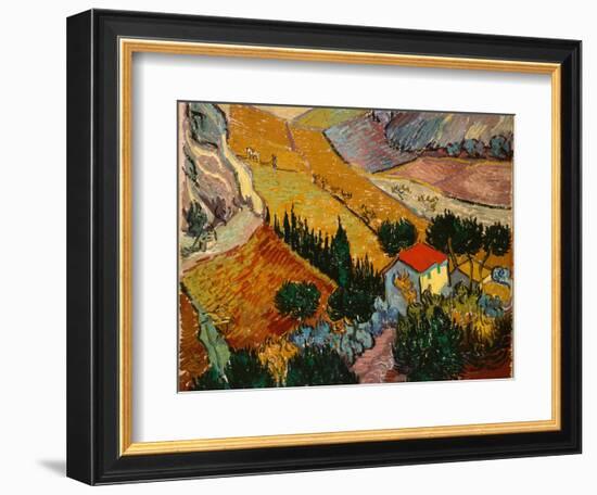 Landscape with House and Ploughman, 1889-Vincent van Gogh-Framed Premium Giclee Print