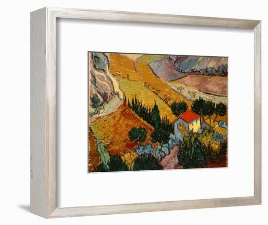 Landscape with House and Ploughman, 1889-Vincent van Gogh-Framed Premium Giclee Print