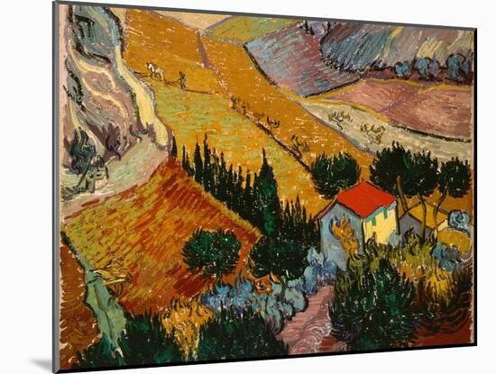 Landscape with House and Ploughman, 1889-Vincent van Gogh-Mounted Premium Giclee Print