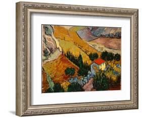 Landscape with House and Ploughman, 1889-Vincent van Gogh-Framed Giclee Print