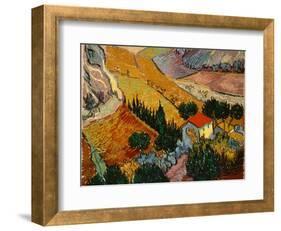 Landscape with House and Ploughman, 1889-Vincent van Gogh-Framed Giclee Print