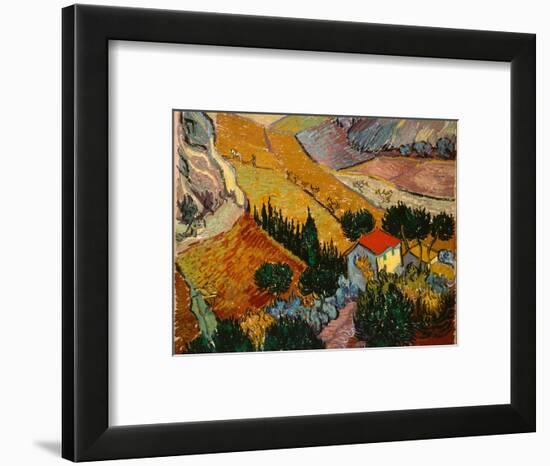 Landscape with House and Ploughman, 1889-Vincent van Gogh-Framed Giclee Print