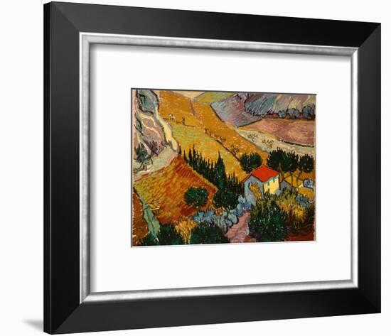 Landscape with House and Ploughman, 1889-Vincent van Gogh-Framed Giclee Print