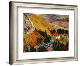 Landscape with House and Ploughman, 1889-Vincent van Gogh-Framed Giclee Print