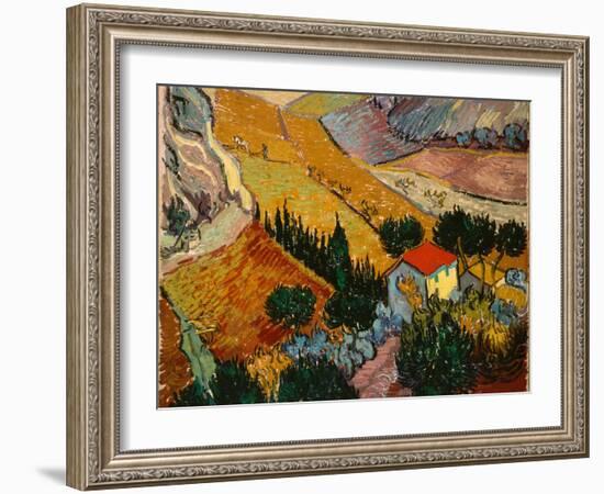 Landscape with House and Ploughman, 1889-Vincent van Gogh-Framed Giclee Print