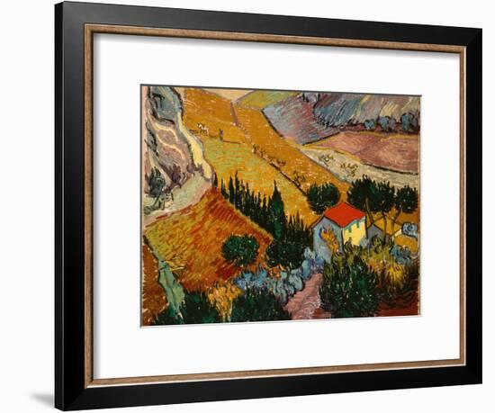 Landscape with House and Ploughman, 1889-Vincent van Gogh-Framed Giclee Print