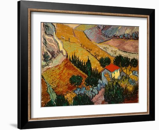 Landscape with House and Ploughman, 1889-Vincent van Gogh-Framed Giclee Print